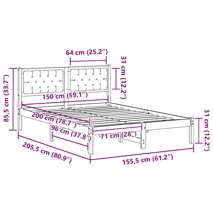 Cadre de lit Gris foncé 150 x 200 cm Pin massif - 11