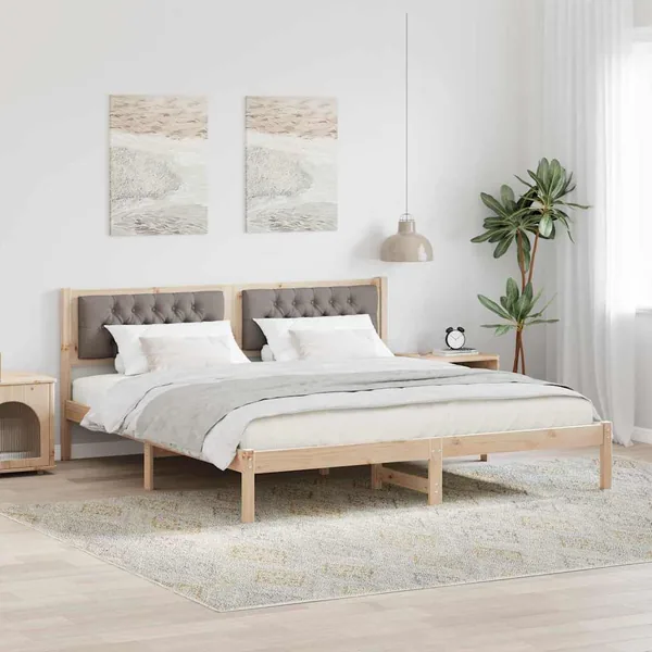 Cadre de lit avec tête de lit Taupe 160 x 200 cm Pin massif
