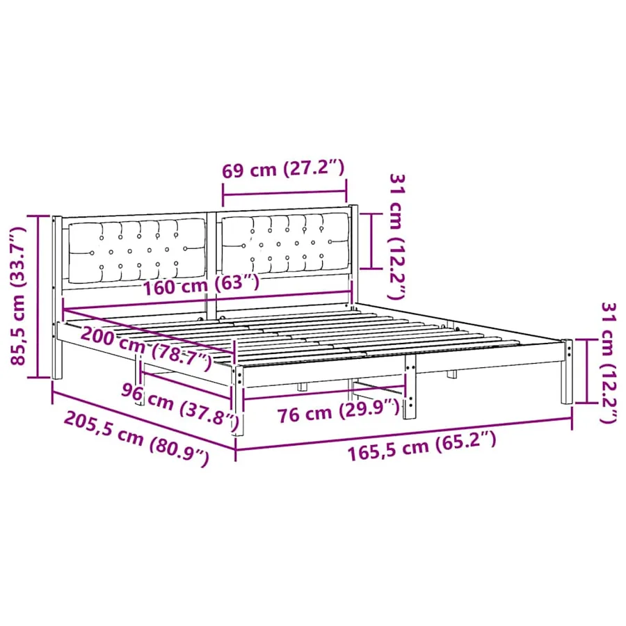 Cadre de lit avec tête de lit Taupe 160 x 200 cm Pin massif - 11