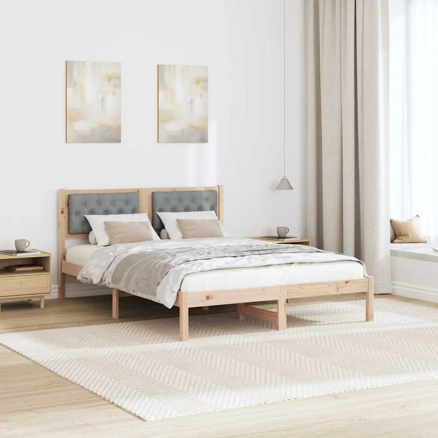 Cadre de lit Gris clair 140 x 190 cm Pin massif - 4