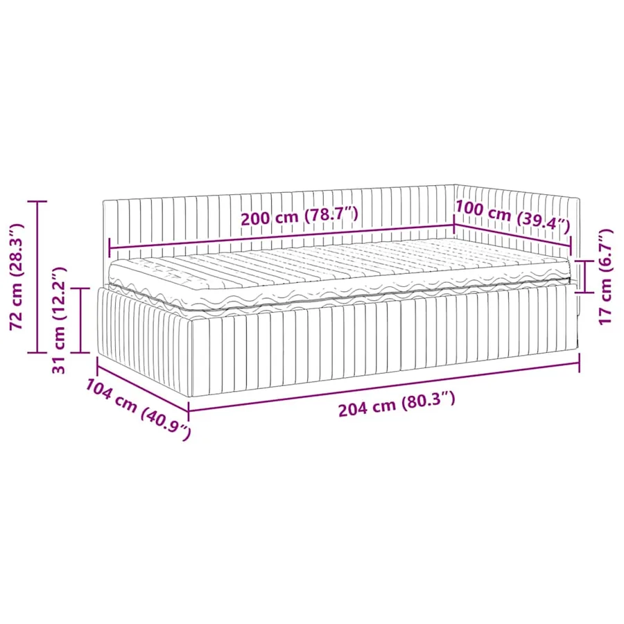 Cadre de lit d'angle avec matelas 2 pcs Gris Velours - 14