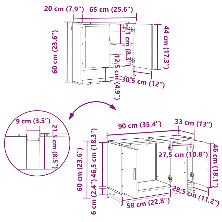 Ensemble de mobilier de salle de bain 2 pcs Bois Ancien - 17