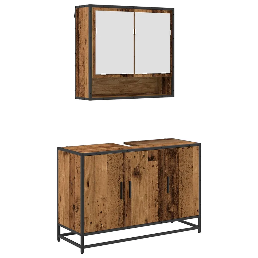 Ensemble de mobilier de salle de bain 2 pcs Bois Ancien - 2
