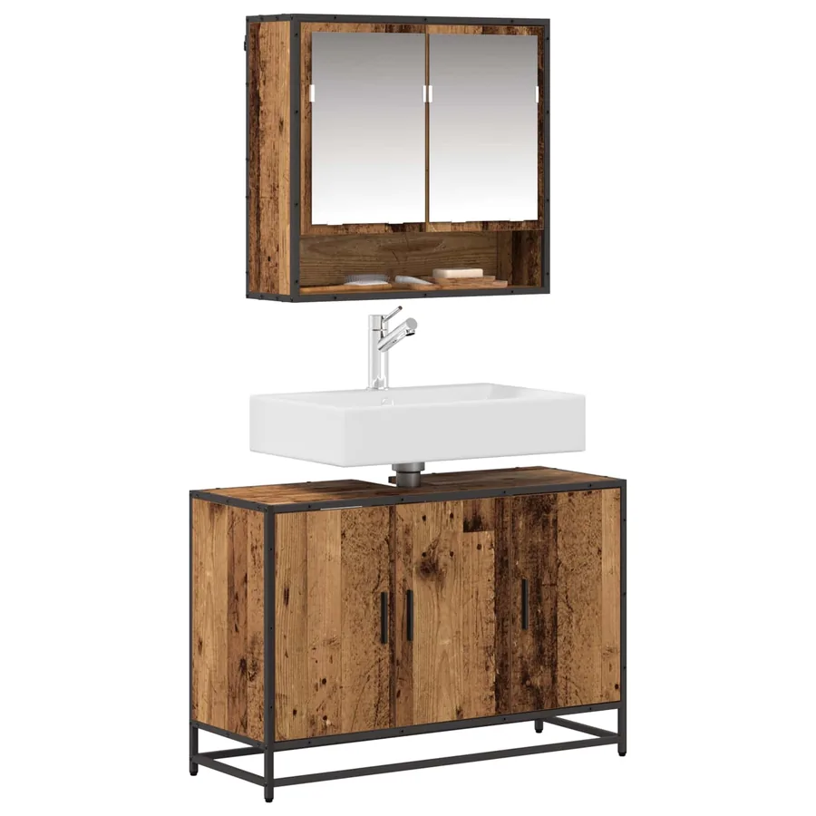 Ensemble de mobilier de salle de bain 2 pcs Bois Ancien - 3