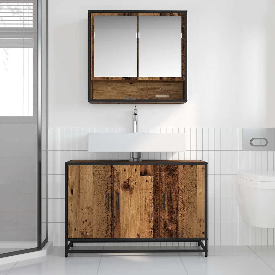 Ensemble de mobilier de salle de bain 2 pcs Bois Ancien - 4