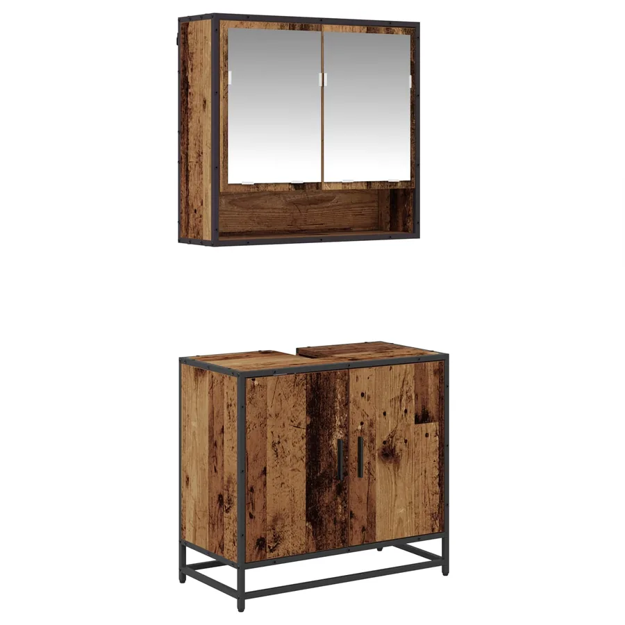 Ensemble de mobilier de salle de bain 2 pcs Bois Ancien - 2
