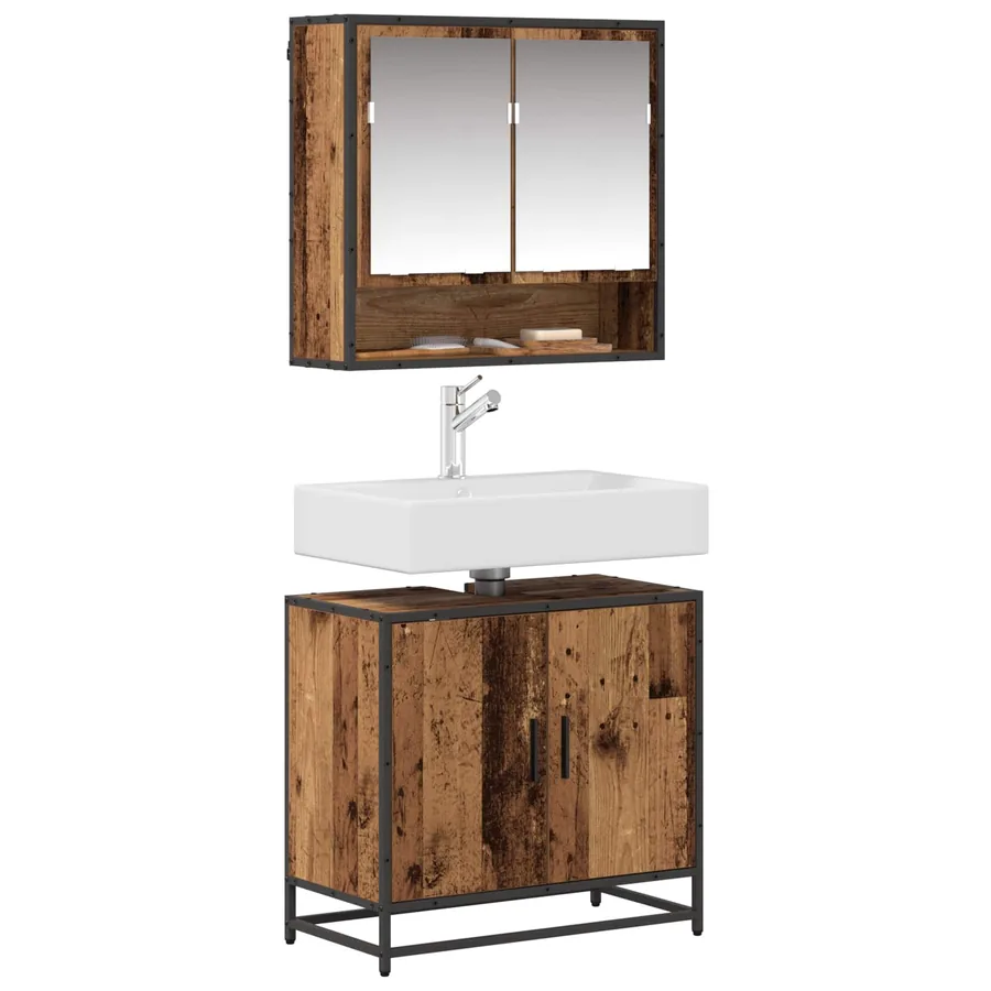 Ensemble de mobilier de salle de bain 2 pcs Bois Ancien - 3