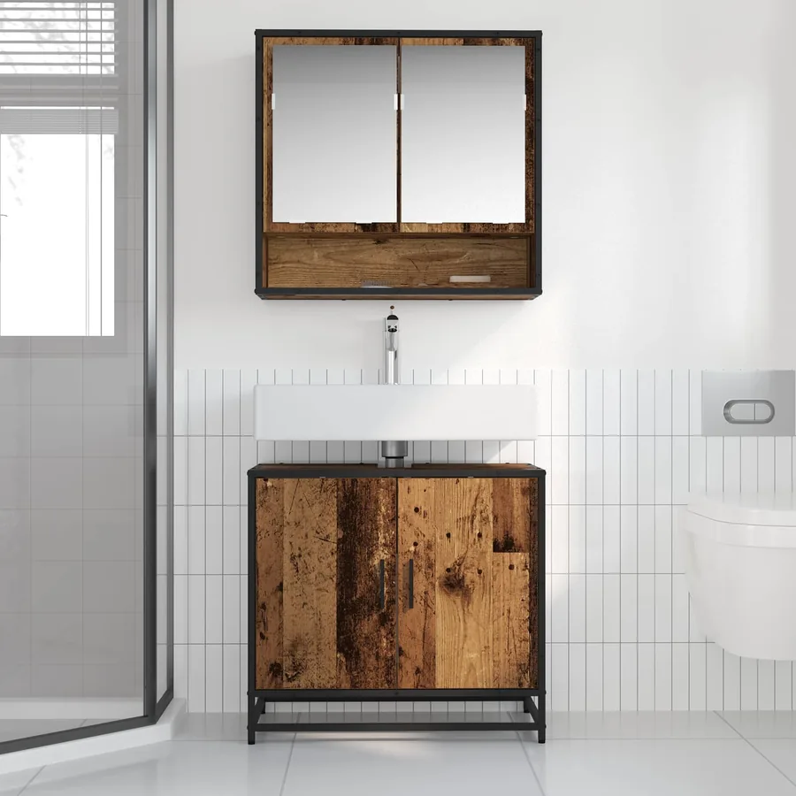 Ensemble de mobilier de salle de bain 2 pcs Bois Ancien - 4