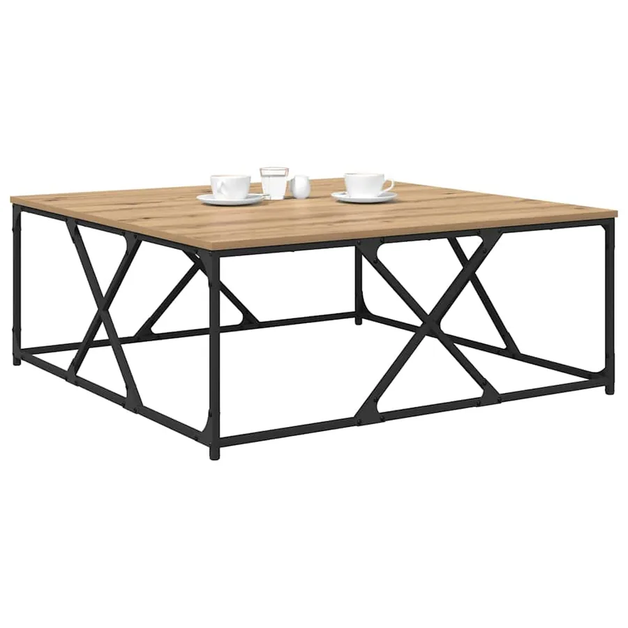 Table basse Chêne artisanal 100 x 100 x 40 cm Bois d'ingénierie - 3