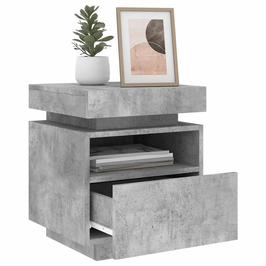 Armoires de chevet avec lumières LED 2 pcs gris béton - 14