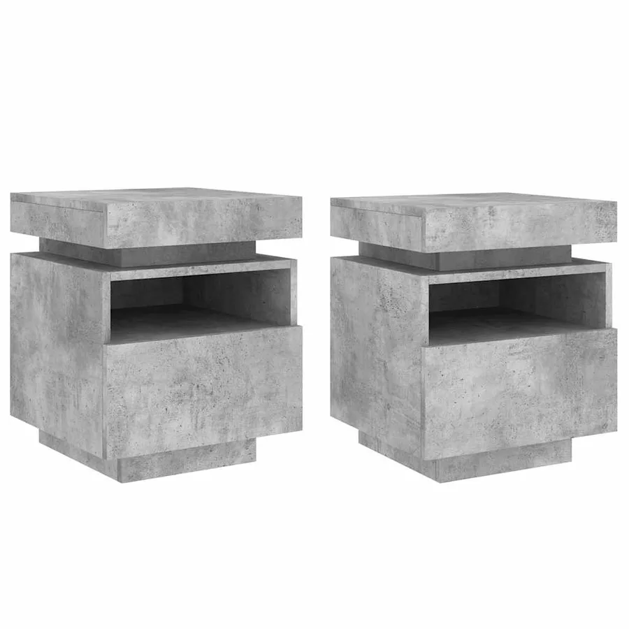 Armoires de chevet avec lumières LED 2 pcs gris béton - 2