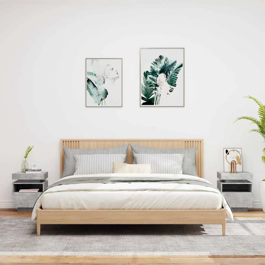 Armoires de chevet avec lumières LED 2 pcs gris béton - 3