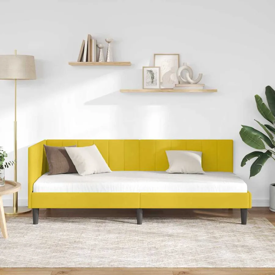 Cadre de lit d'angle Jaune 80 cm x 200 cm Velours - 3