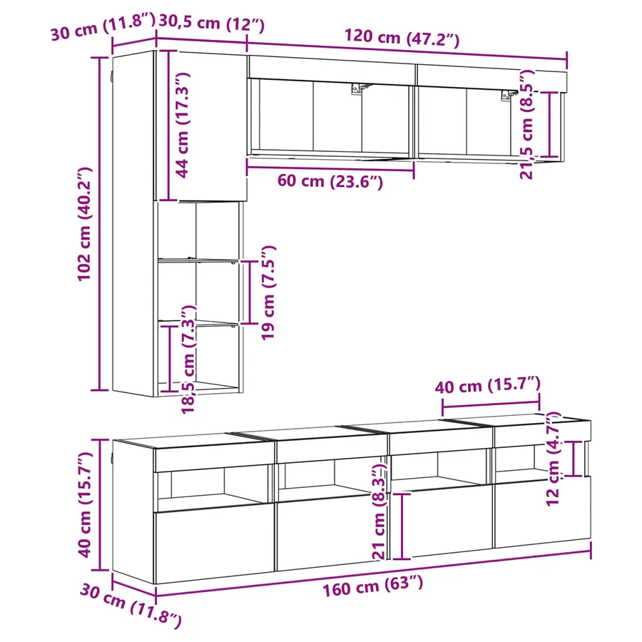 Meuble TV 7 pcs Chêne artisanal Bois d'ingénierie - 16