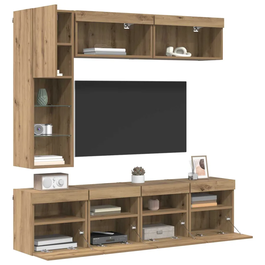 Meuble TV 7 pcs Chêne artisanal Bois d'ingénierie - 3