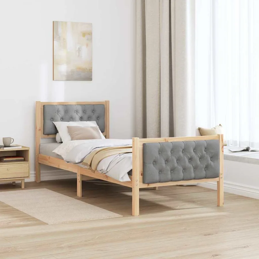Cadre de lit avec tête de lit Gris clair 75 x 190 cm Pin massif - 4