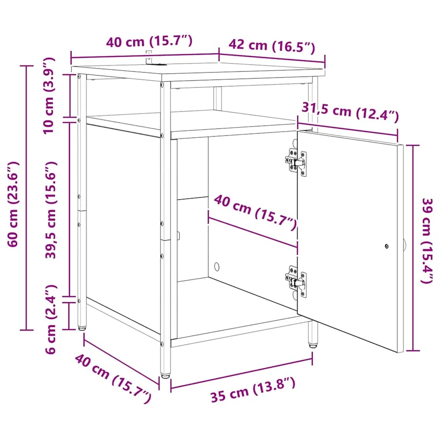 Cabinet de chevet 2 pc Chêne artisanal 40 x 42 x 60cm - 19