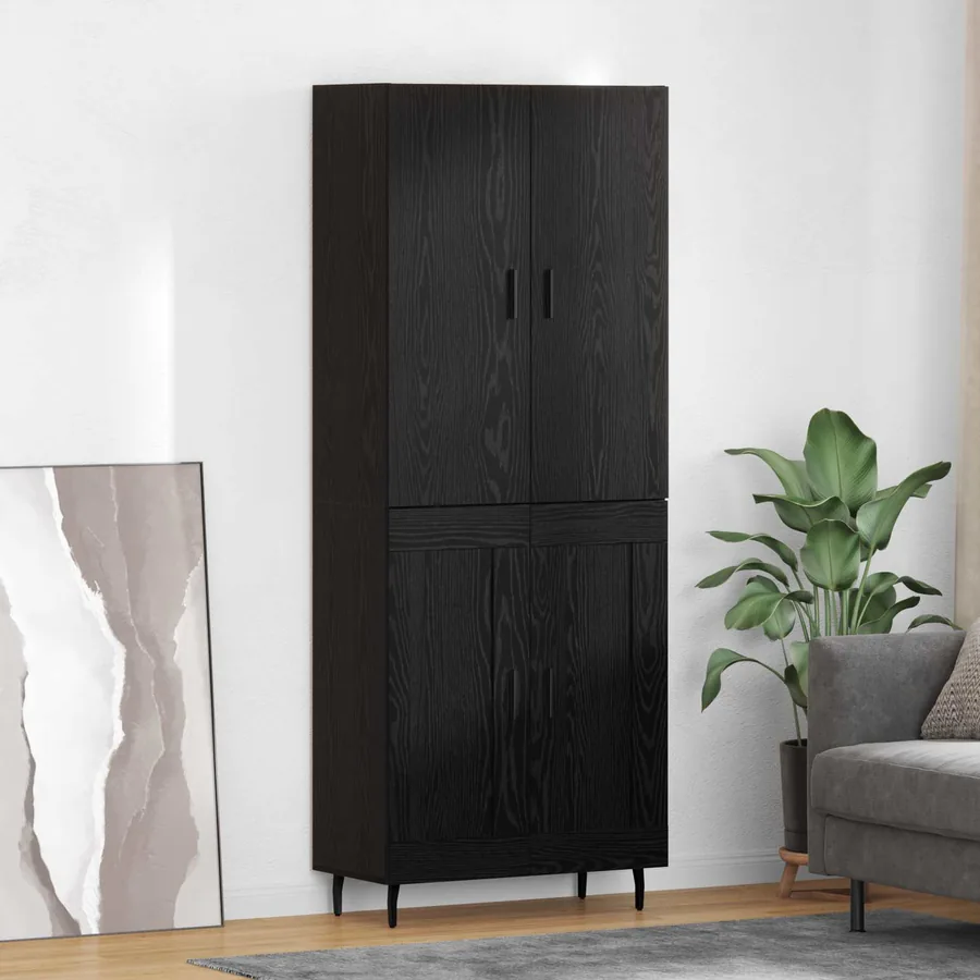 Haut Armoire 2 pcs Chêne noir Bois Aggloméré et Verre