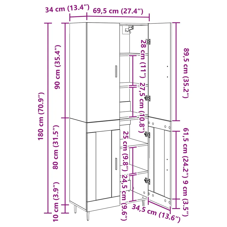 Haut Armoire 2 pcs Chêne noir Bois Aggloméré et Verre - 13