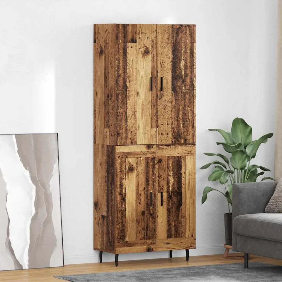 Haut Armoire 2 pcs Bois Ancien Bois Aggloméré et Verre