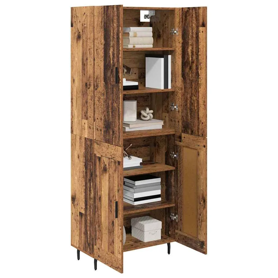 Haut Armoire 2 pcs Bois Ancien Bois Aggloméré et Verre - 3