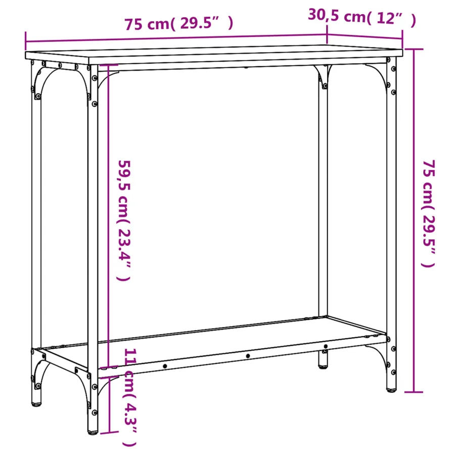Table console Chêne Sonoma 75x30,5x75 cm Bois d'ingénierie - 9