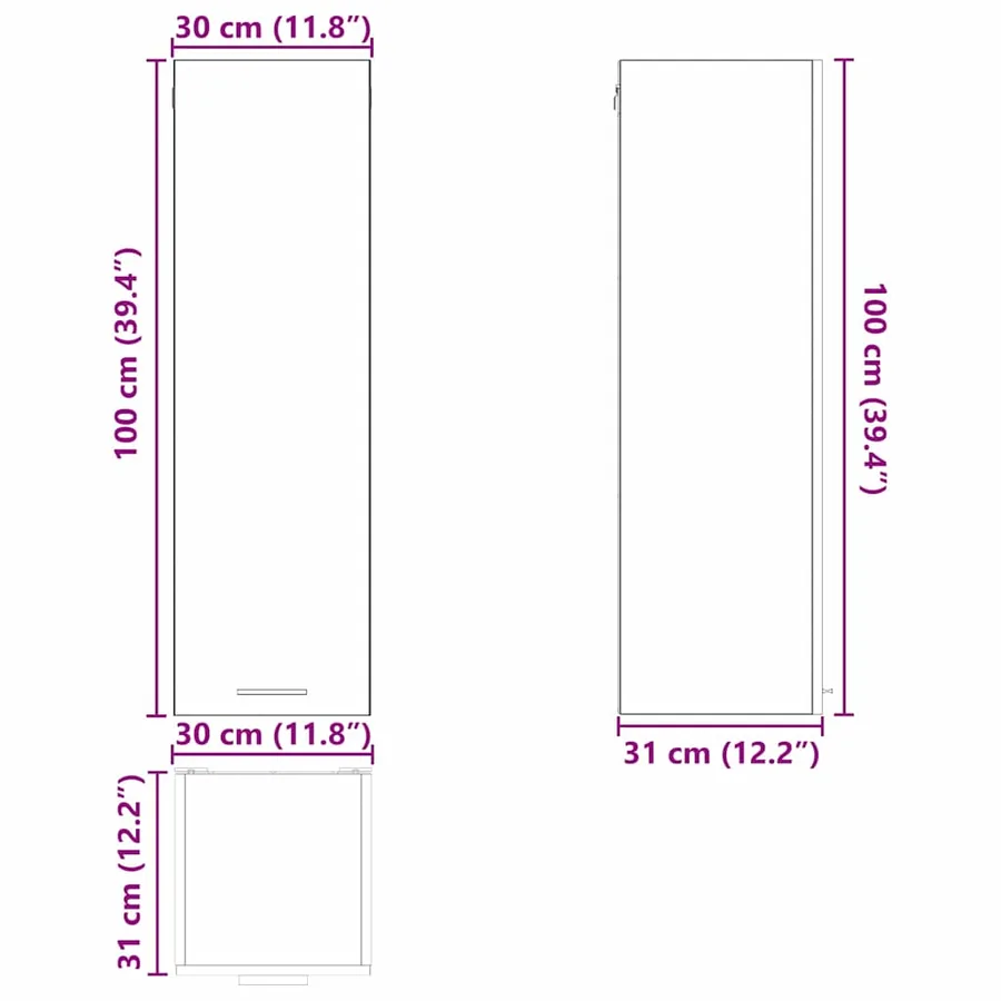 Armoire suspendue Blanc 30 x 31 x 100 cm Bois d'ingénierie - 13