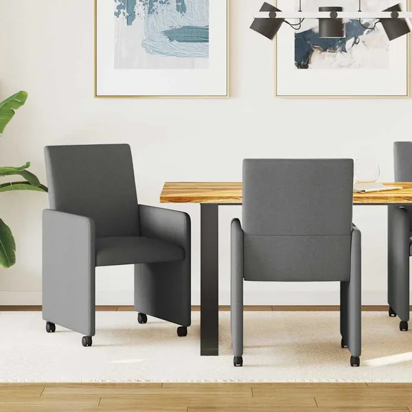 Chaises de Salle à Manger avec Roues 2 pcs Gris foncé tissu
