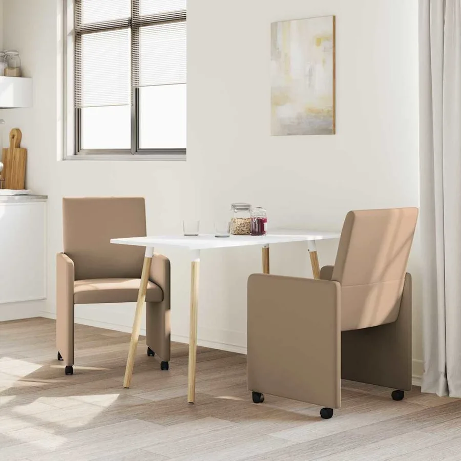 Chaises de Salle à Manger avec Roues 2 pcs Cappuccino Faux cuir - 3
