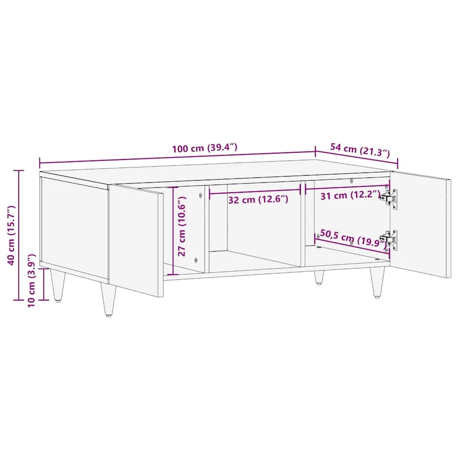 Table basse Noir 100 x 54 x 40 cm Bois de mangue massif - 11