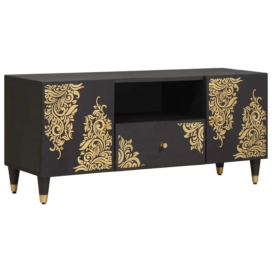 Meuble TV Noir 105 x 33 x 46 cm Bois de mangue massif