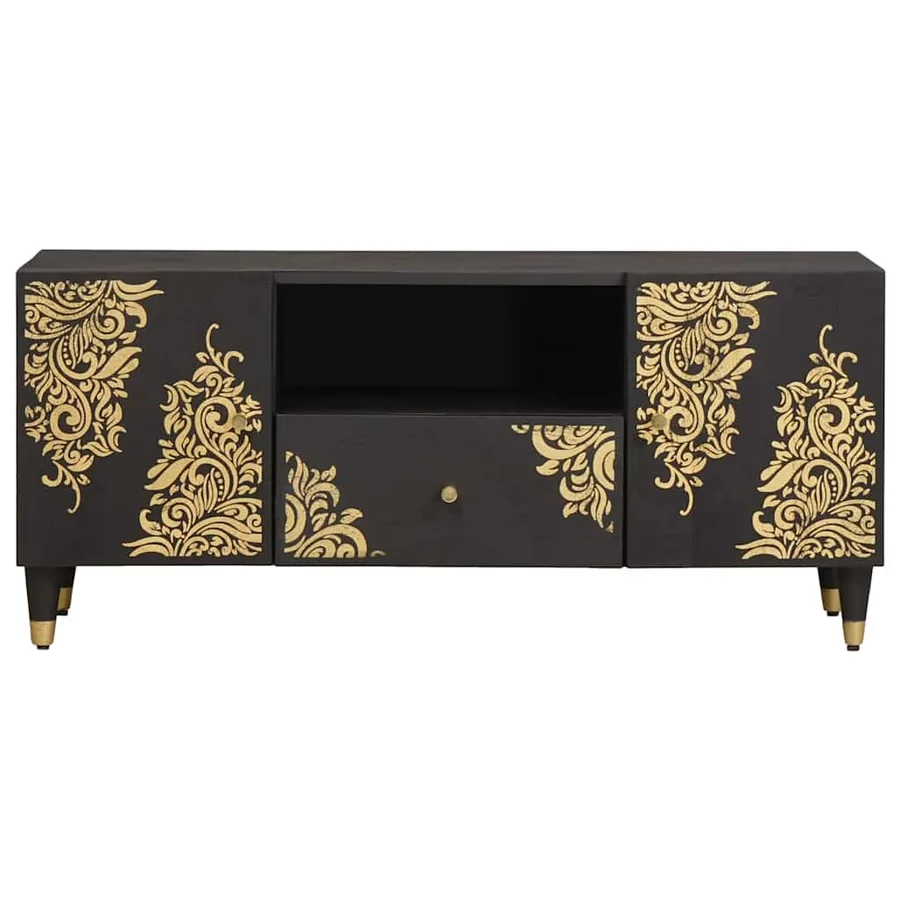 Meuble TV Noir 105 x 33 x 46 cm Bois de mangue massif - 3