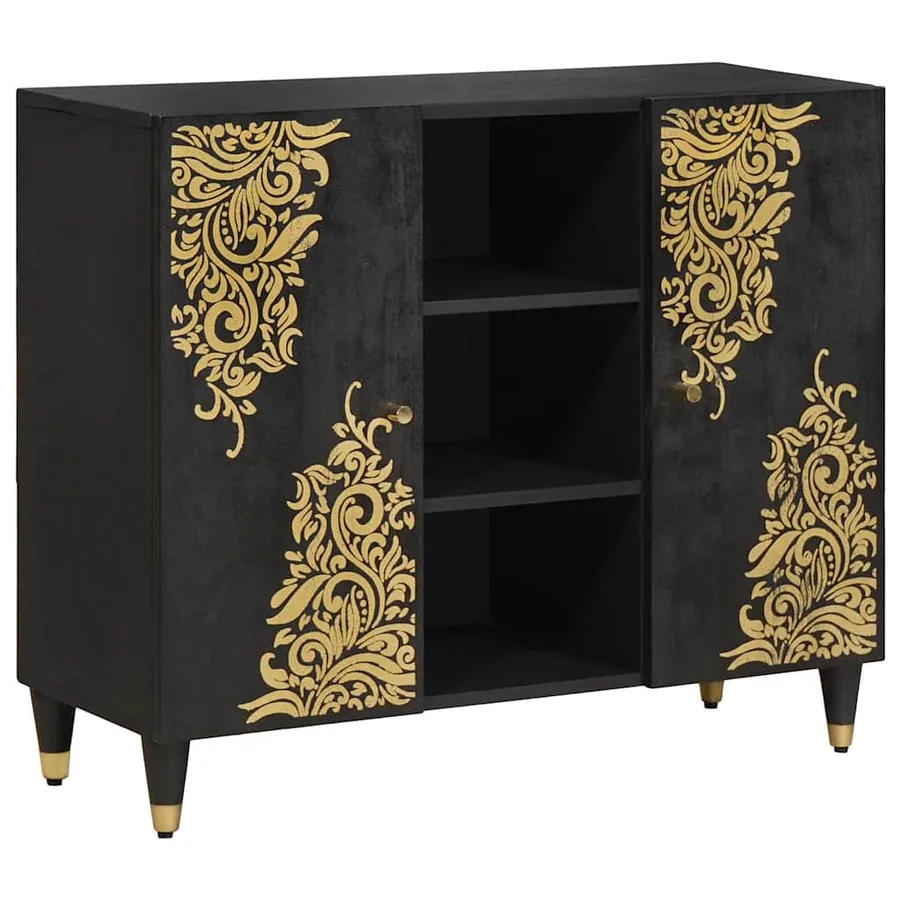 Buffet avec étagère Noir 90 x 33 x 75 cm Bois de mangue massif