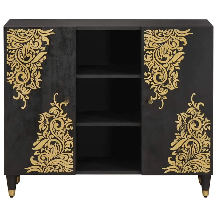 Buffet avec étagère Noir 90 x 33 x 75 cm Bois de mangue massif - 3