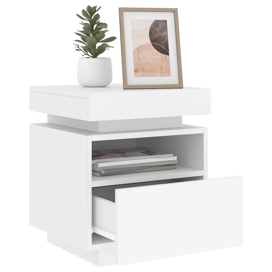 Armoires de chevet avec lumières LED 2 pcs blanc 40x39x48,5 cm - 14