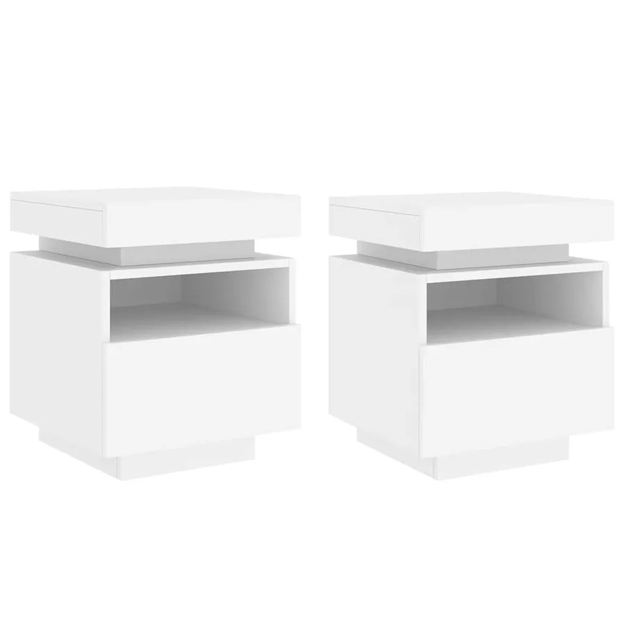 Armoires de chevet avec lumières LED 2 pcs blanc 40x39x48,5 cm - 2