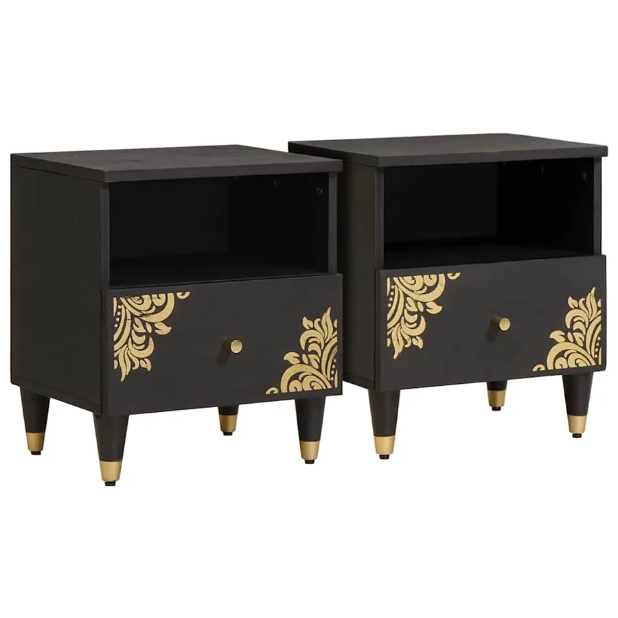 Cabinet de chevet avec tiroir 2 pcs Noir 40 x 33 x 46 cm