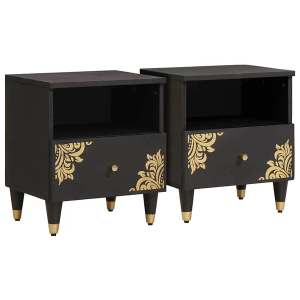 Cabinet de chevet avec tiroir 2 pcs Noir 40 x 33 x 46 cm