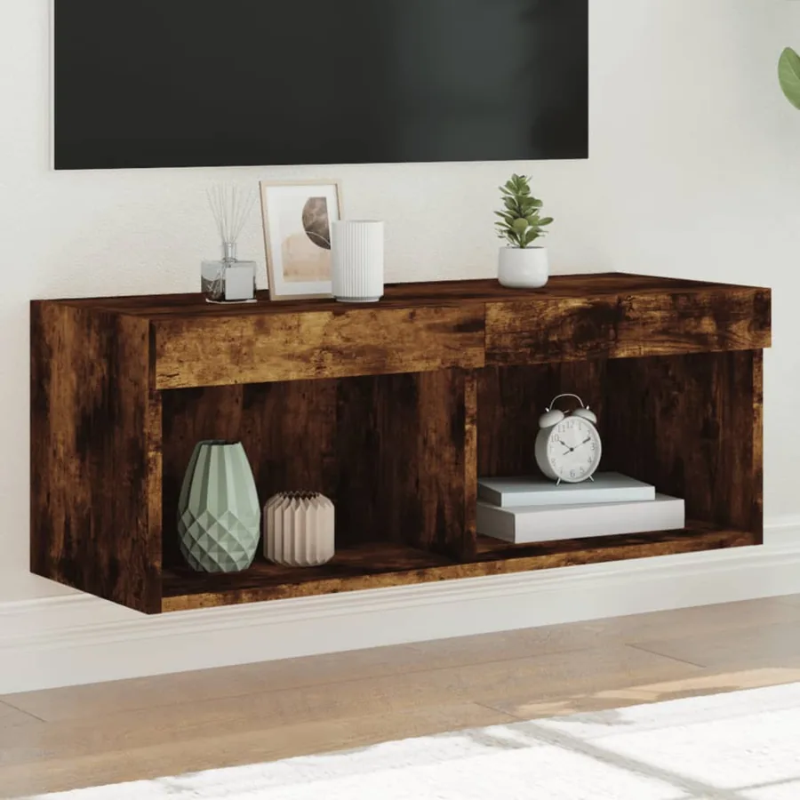 Meuble TV avec lumières LED chêne fumé 80x30x30 cm