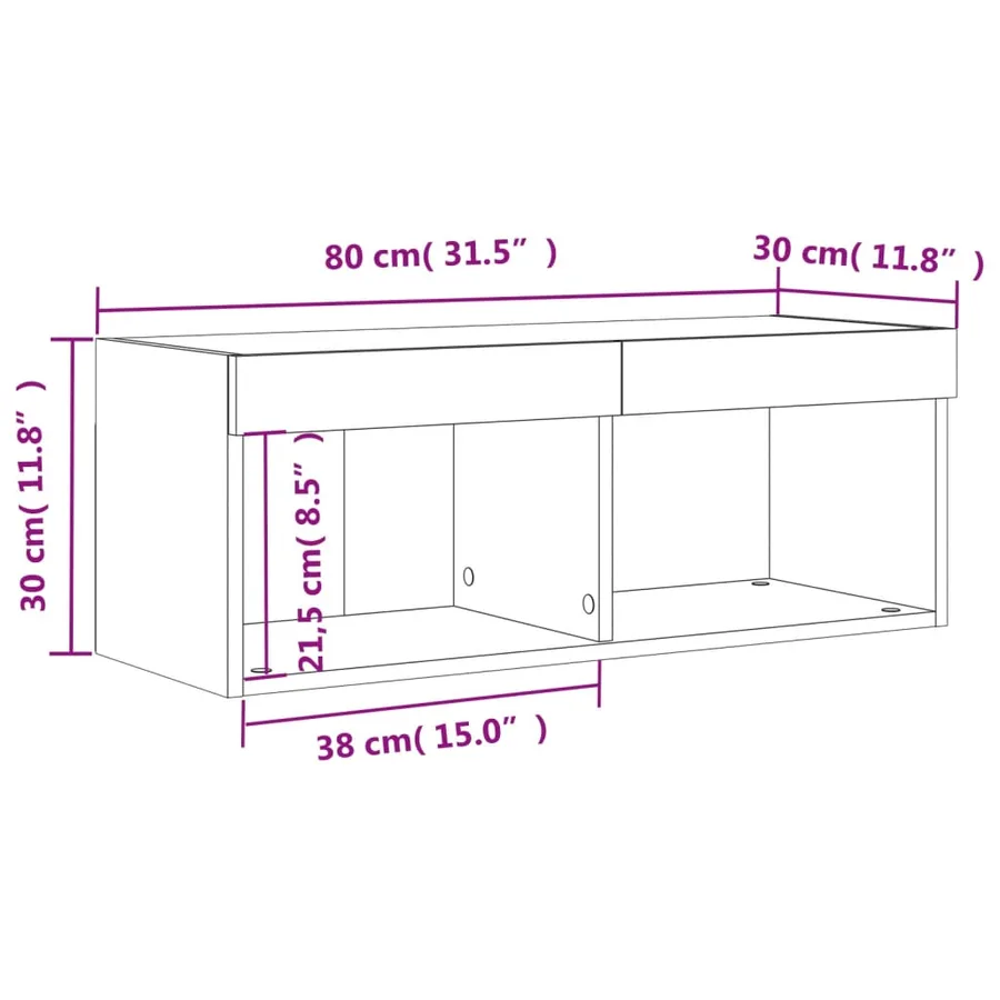 Meuble TV avec lumières LED chêne fumé 80x30x30 cm - 17