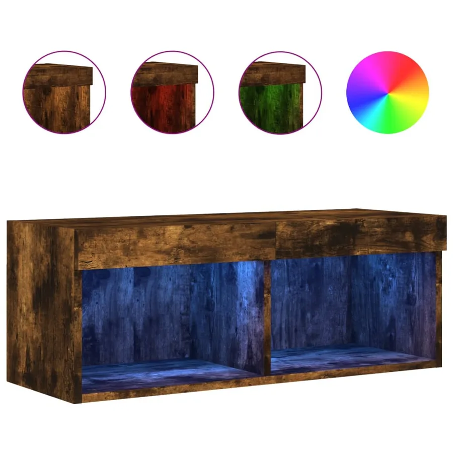 Meuble TV avec lumières LED chêne fumé 80x30x30 cm - 2