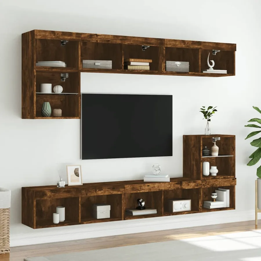 Meuble TV avec lumières LED chêne fumé 80x30x30 cm - 4