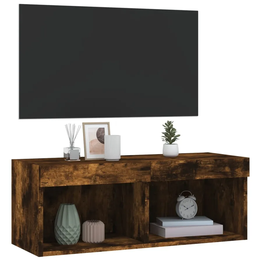 Meuble TV avec lumières LED chêne fumé 80x30x30 cm - 6