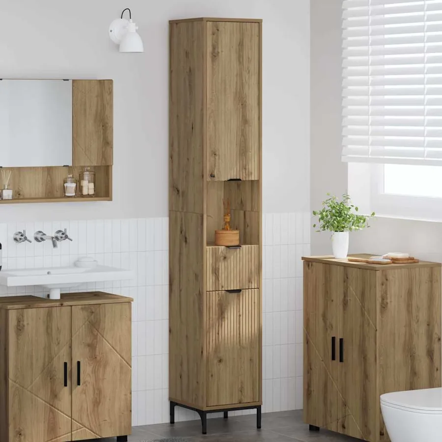 Cabinet de salle de bain Chêne artisanal 31,5 x 33 x 190 cm