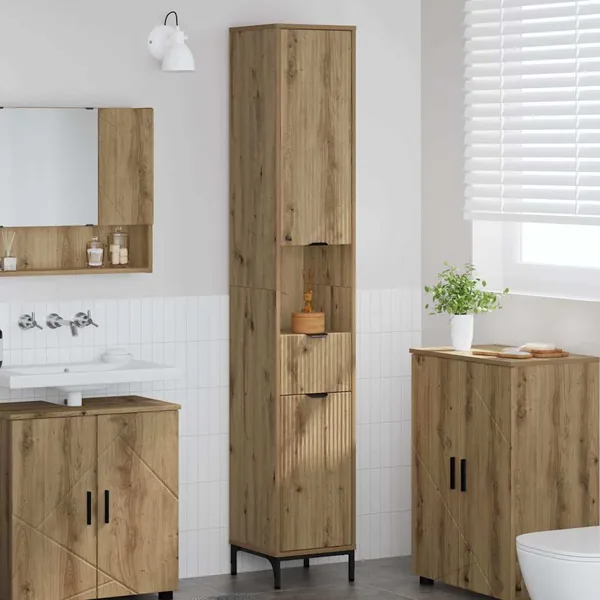 Cabinet de salle de bain Chêne artisanal 31,5 x 33 x 190 cm