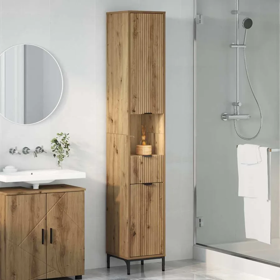 Cabinet de salle de bain Chêne artisanal 31,5 x 33 x 190 cm - 4