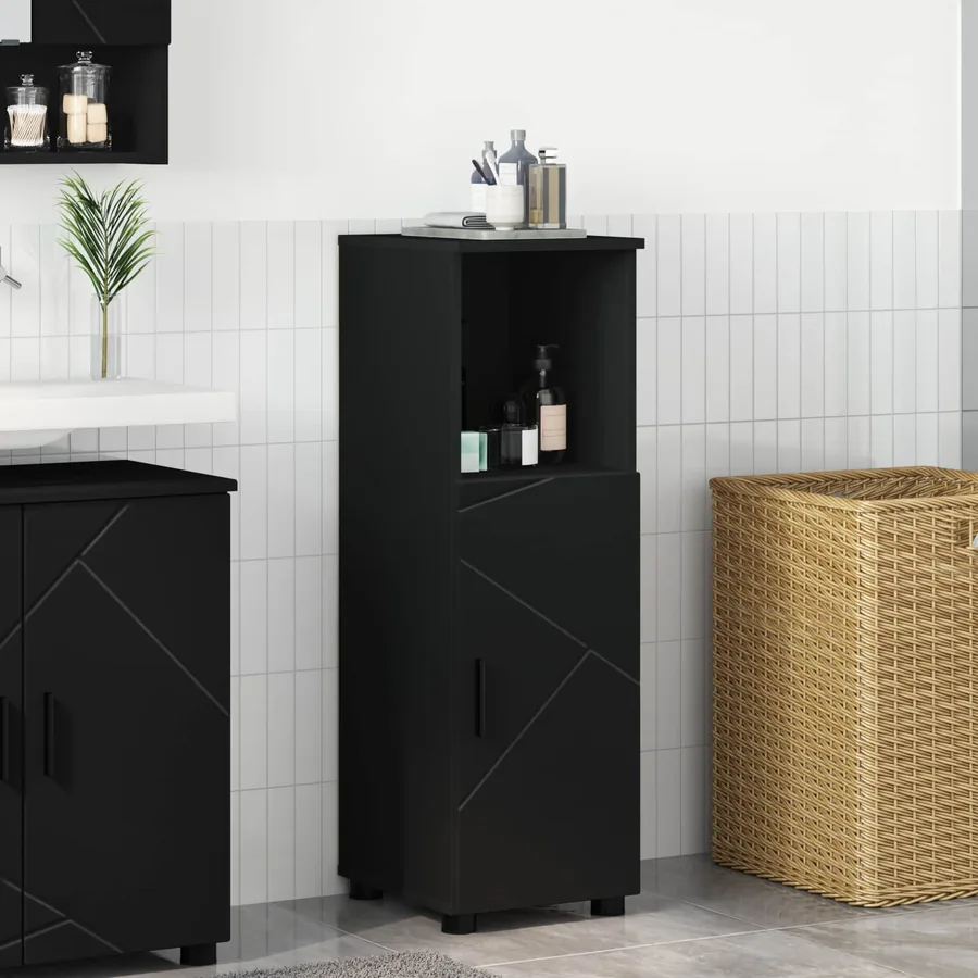 Cabinet de salle de bain avec stockage Noir 30 x 35 x 95 cm