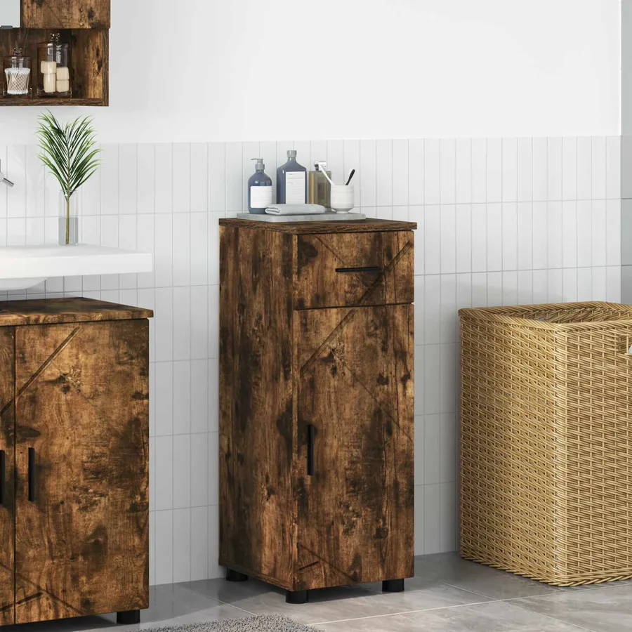 Cabinet de salle de bain avec tiroir Chêne fumé 30 x 35 x 80 cm