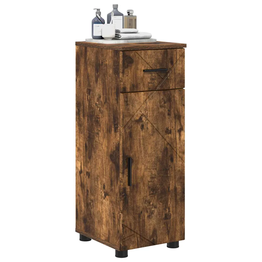 Cabinet de salle de bain avec tiroir Chêne fumé 30 x 35 x 80 cm - 3