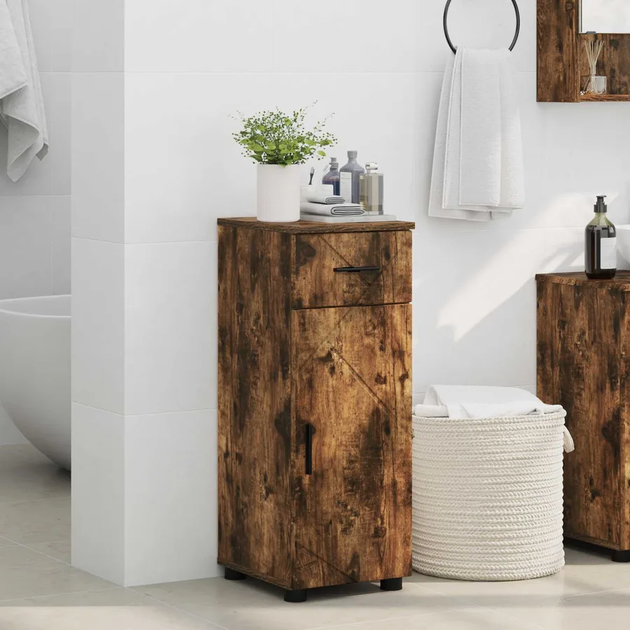 Cabinet de salle de bain avec tiroir Chêne fumé 30 x 35 x 80 cm - 4